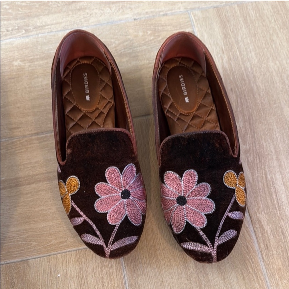 Brown Floral Embroidered Women's Shoes